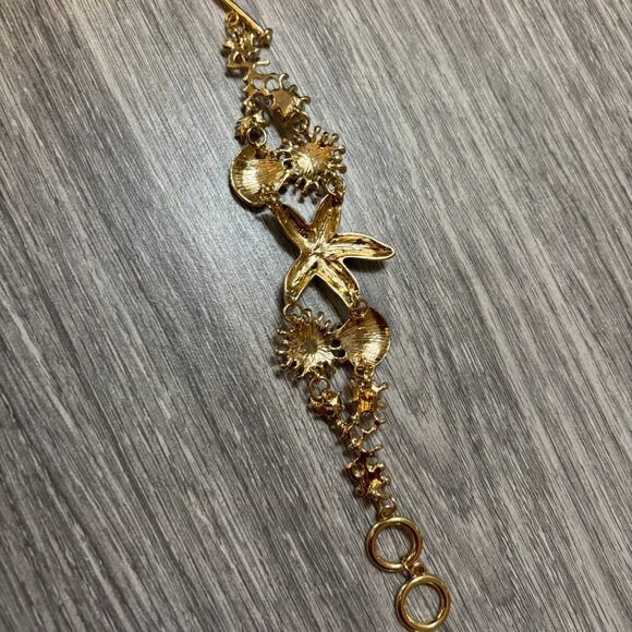 Turquoise Blue Ocean Beach Shell Starfish Seashell Crystal Statement Bracelet - Picture 5 of 6